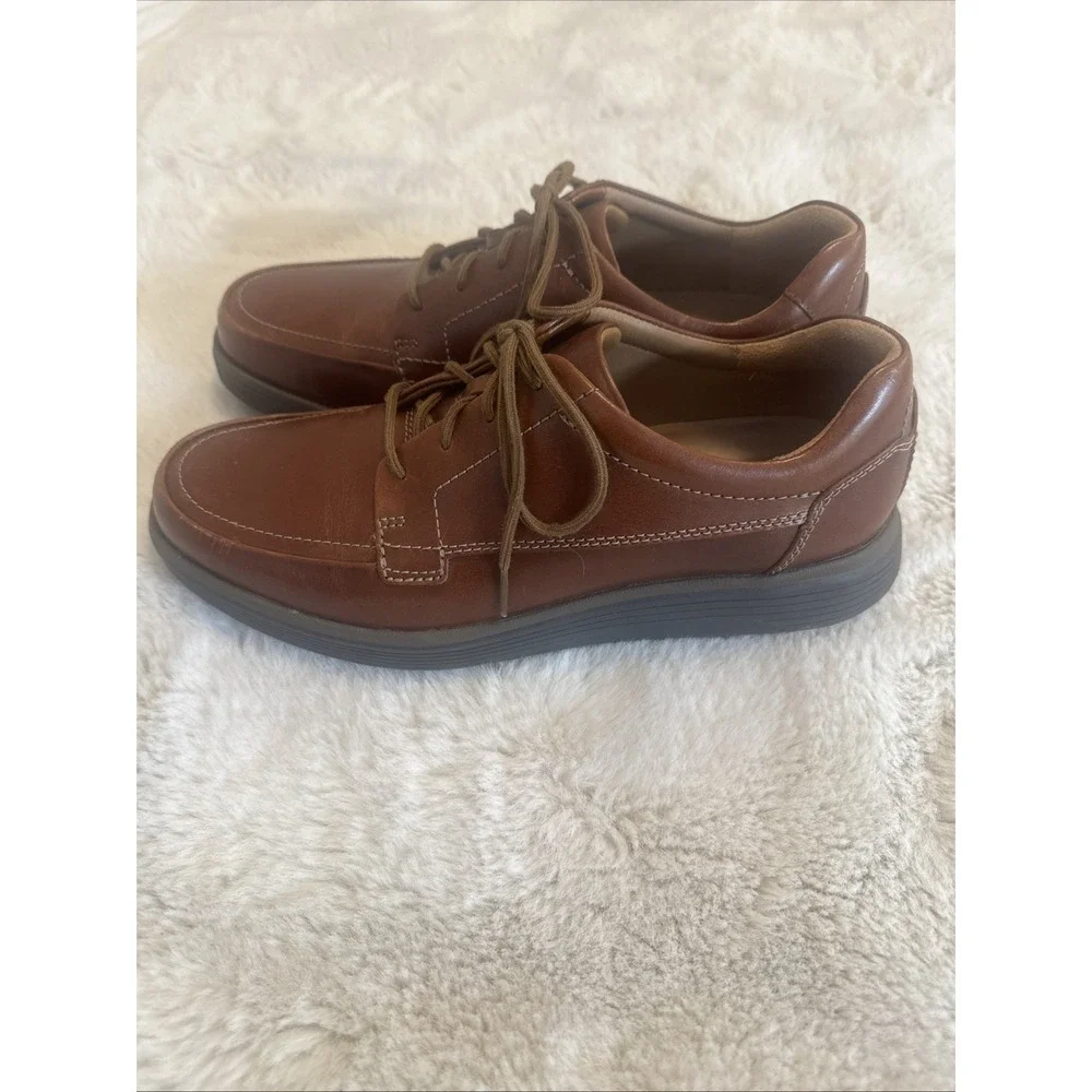 Clarks Mens Un‎ Abode Ease Oxfords Shoes Solid Brown Leather Lace Up 10